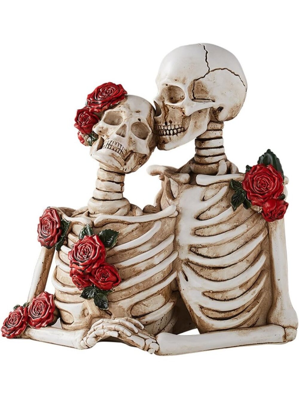 White Rose Skeleton Couple Resin Figurines Gothic Shelf Mantel Halloween Décor